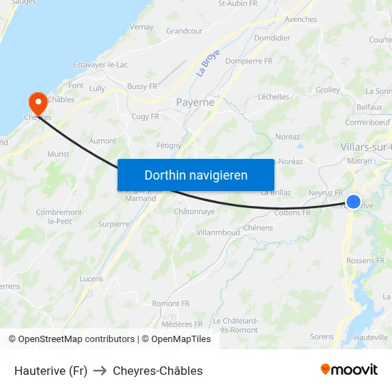 Hauterive (Fr) to Cheyres-Châbles map