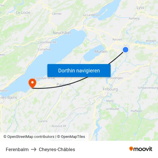 Ferenbalm to Cheyres-Châbles map