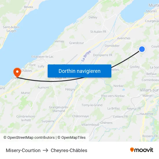 Misery-Courtion to Cheyres-Châbles map