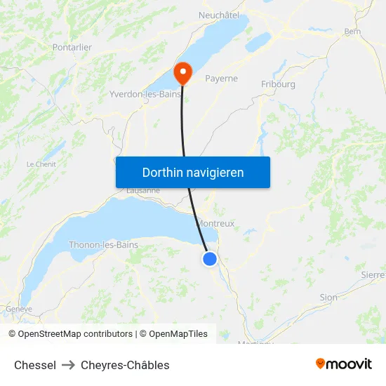 Chessel to Cheyres-Châbles map