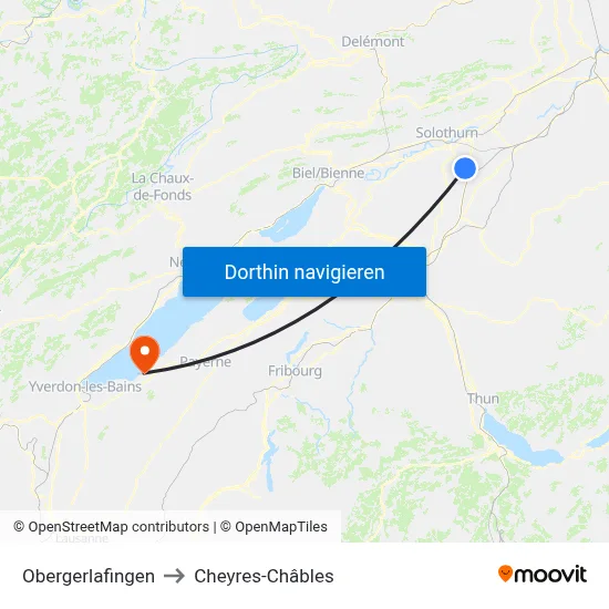 Obergerlafingen to Cheyres-Châbles map