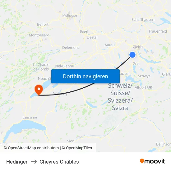 Hedingen to Cheyres-Châbles map