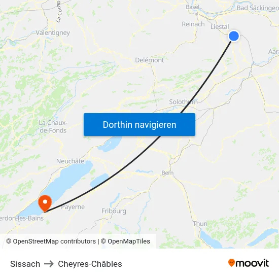Sissach to Cheyres-Châbles map