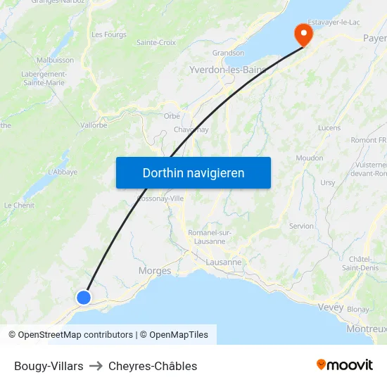 Bougy-Villars to Cheyres-Châbles map