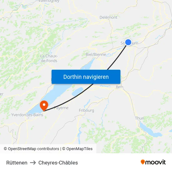 Rüttenen to Cheyres-Châbles map