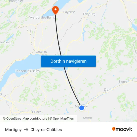 Martigny to Cheyres-Châbles map