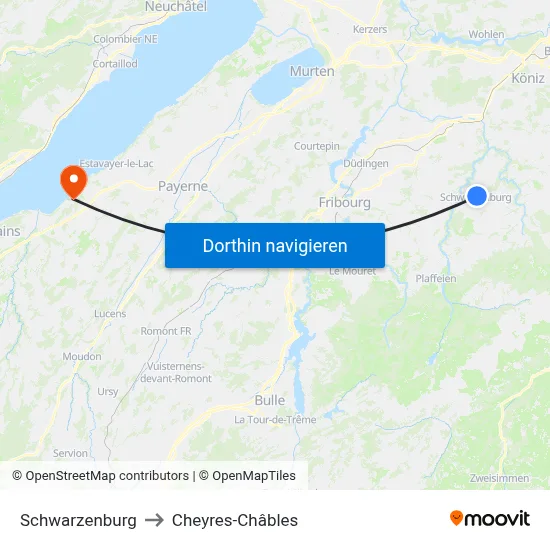 Schwarzenburg to Cheyres-Châbles map