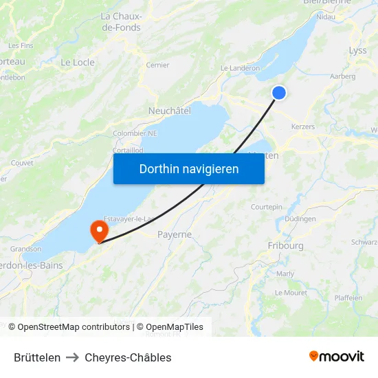 Brüttelen to Cheyres-Châbles map