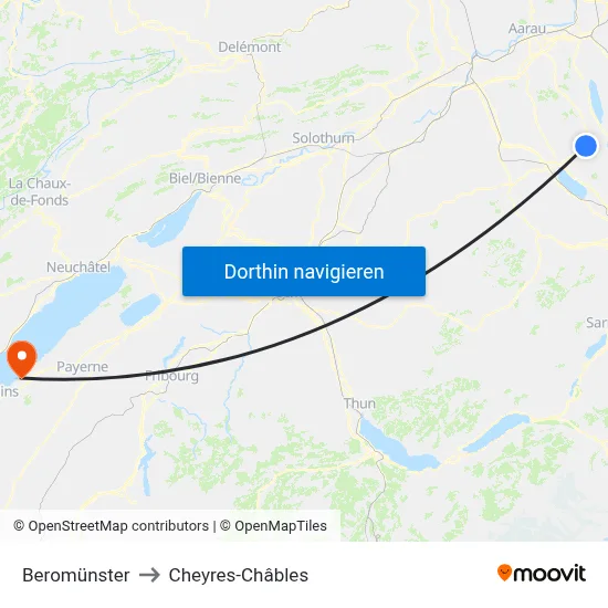 Beromünster to Cheyres-Châbles map