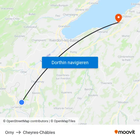 Orny to Cheyres-Châbles map