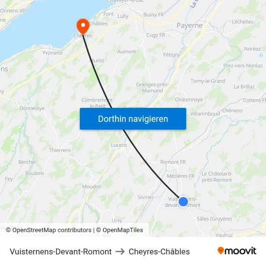 Vuisternens-Devant-Romont to Cheyres-Châbles map
