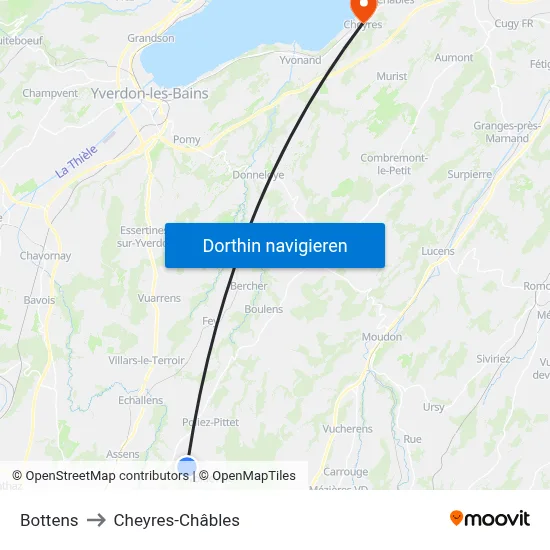 Bottens to Cheyres-Châbles map