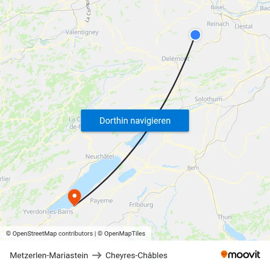 Metzerlen-Mariastein to Cheyres-Châbles map