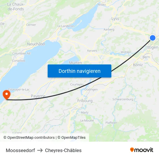 Moosseedorf to Cheyres-Châbles map