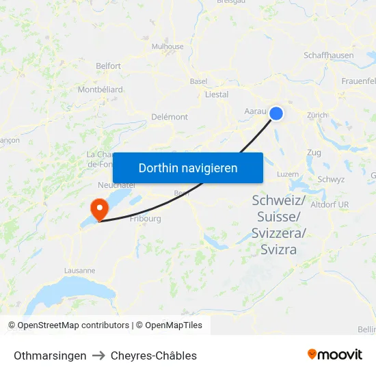 Othmarsingen to Cheyres-Châbles map