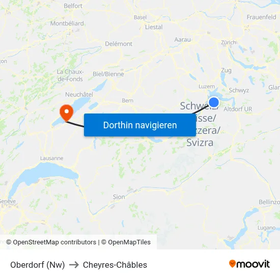 Oberdorf (Nw) to Cheyres-Châbles map