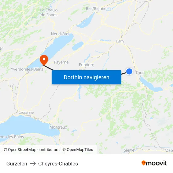 Gurzelen to Cheyres-Châbles map