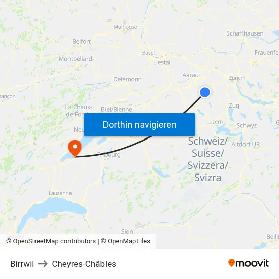 Birrwil to Cheyres-Châbles map
