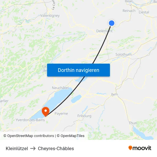 Kleinlützel to Cheyres-Châbles map