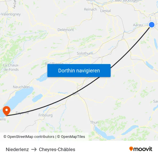 Niederlenz to Cheyres-Châbles map