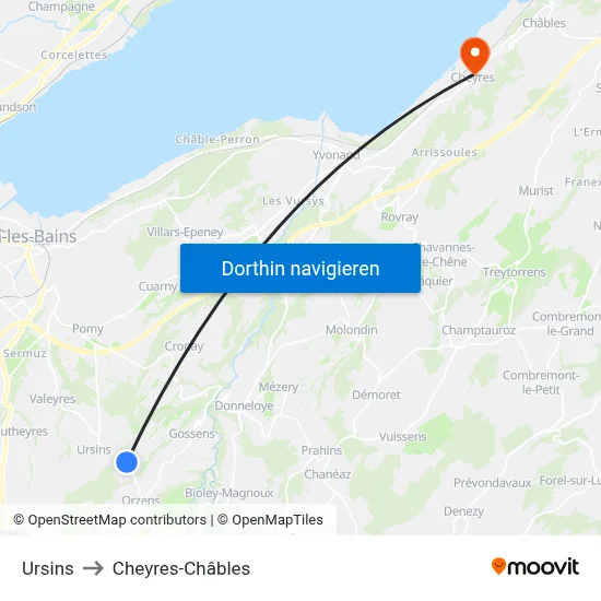 Ursins to Cheyres-Châbles map