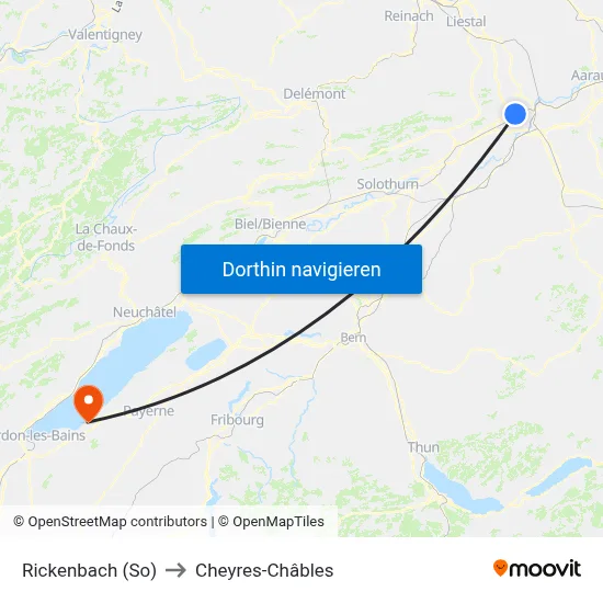 Rickenbach (So) to Cheyres-Châbles map