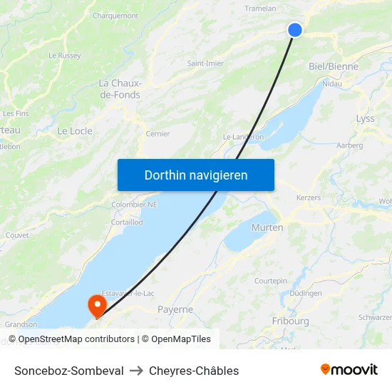 Sonceboz-Sombeval to Cheyres-Châbles map