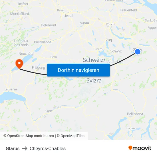 Glarus to Cheyres-Châbles map