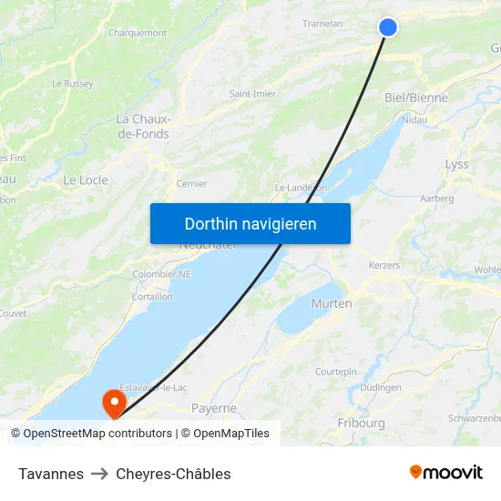 Tavannes to Cheyres-Châbles map