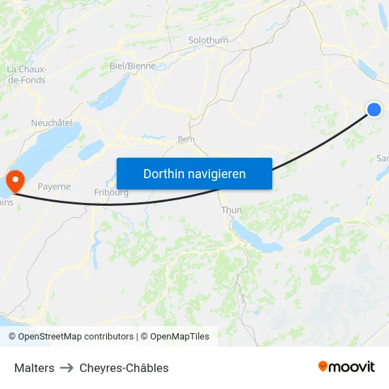 Malters to Cheyres-Châbles map