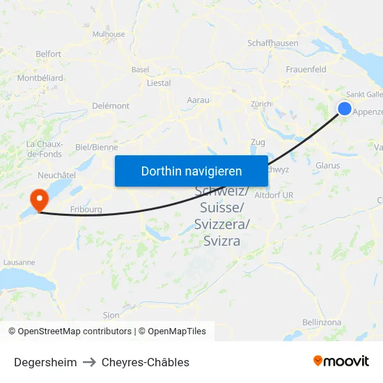Degersheim to Cheyres-Châbles map