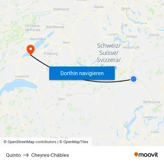 Quinto to Cheyres-Châbles map