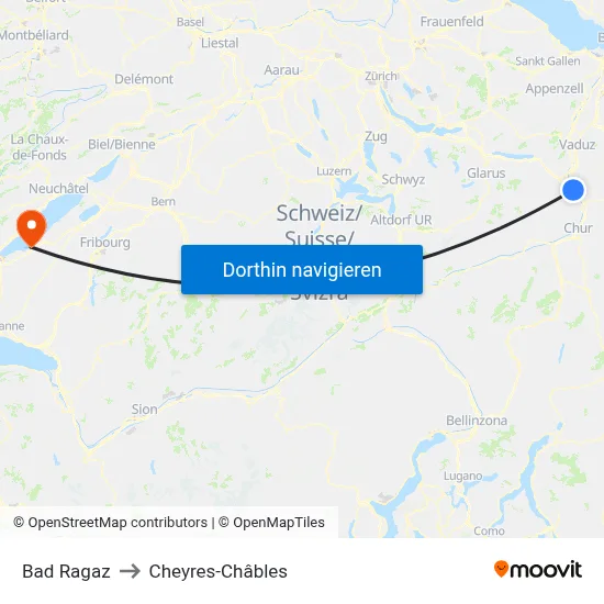 Bad Ragaz to Cheyres-Châbles map
