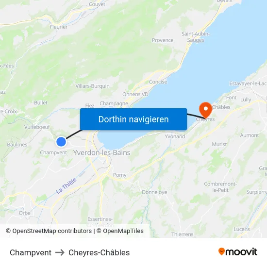 Champvent to Cheyres-Châbles map