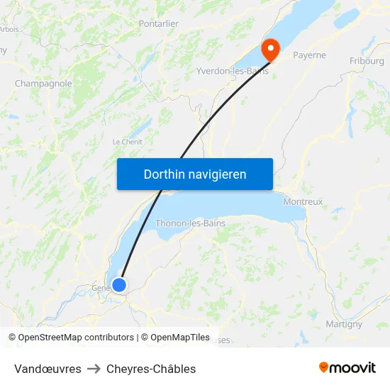 Vandœuvres to Cheyres-Châbles map