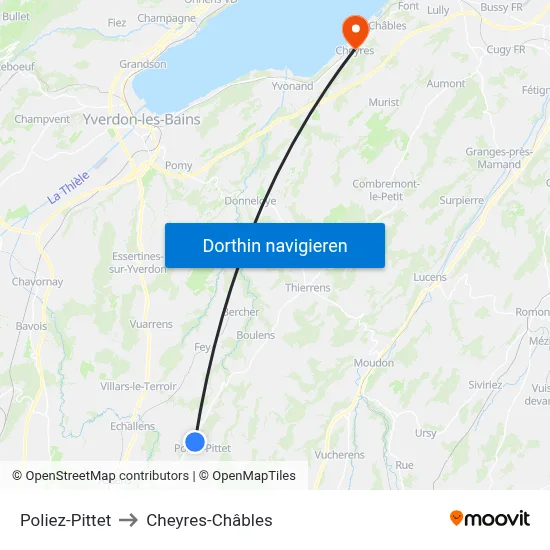 Poliez-Pittet to Cheyres-Châbles map
