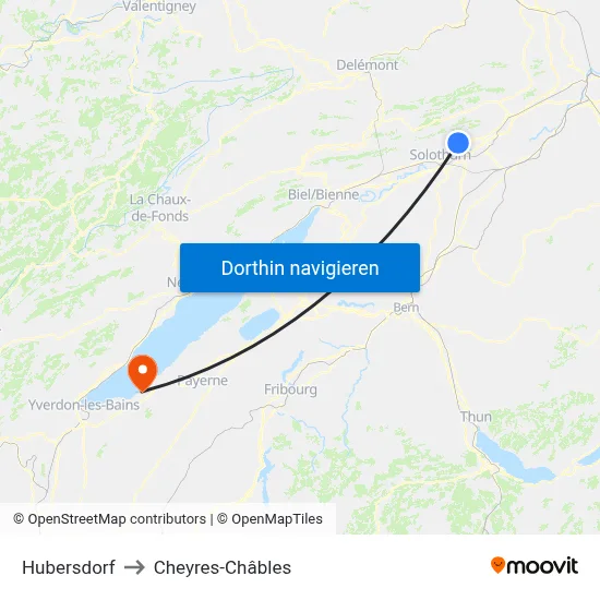 Hubersdorf to Cheyres-Châbles map