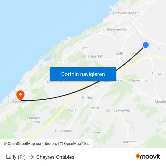 Lully (Fr) to Cheyres-Châbles map