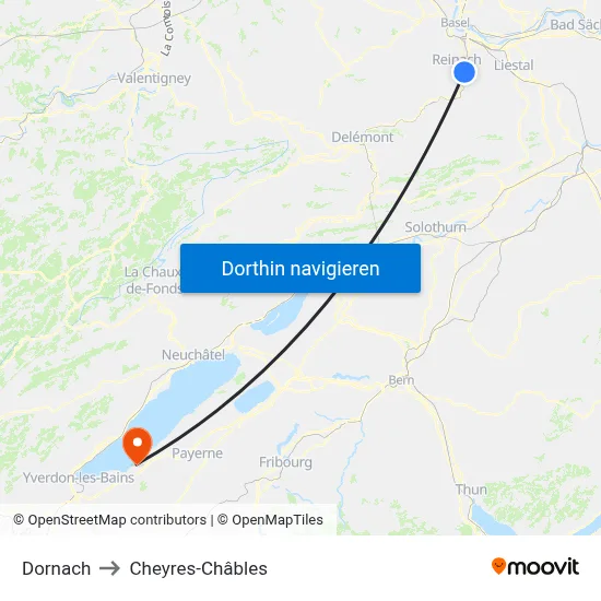 Dornach to Cheyres-Châbles map