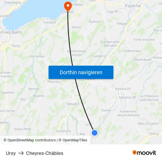 Ursy to Cheyres-Châbles map