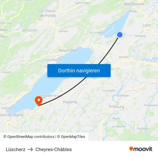 Lüscherz to Cheyres-Châbles map