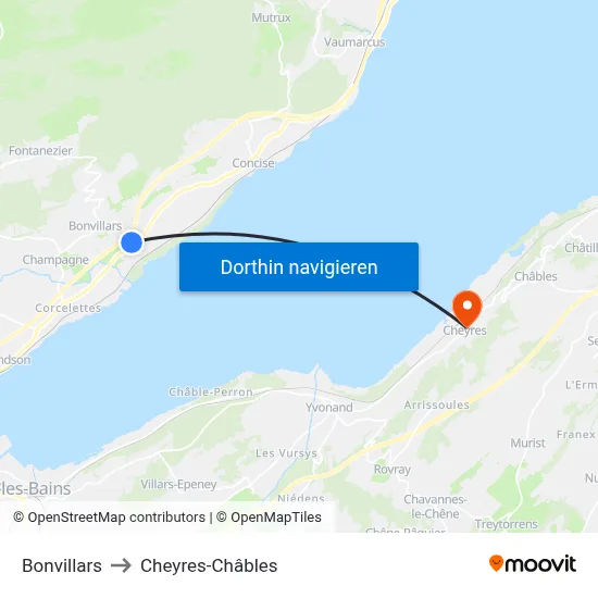 Bonvillars to Cheyres-Châbles map