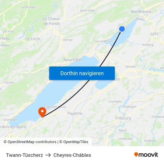Twann-Tüscherz to Cheyres-Châbles map