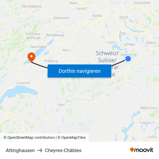 Attinghausen to Cheyres-Châbles map