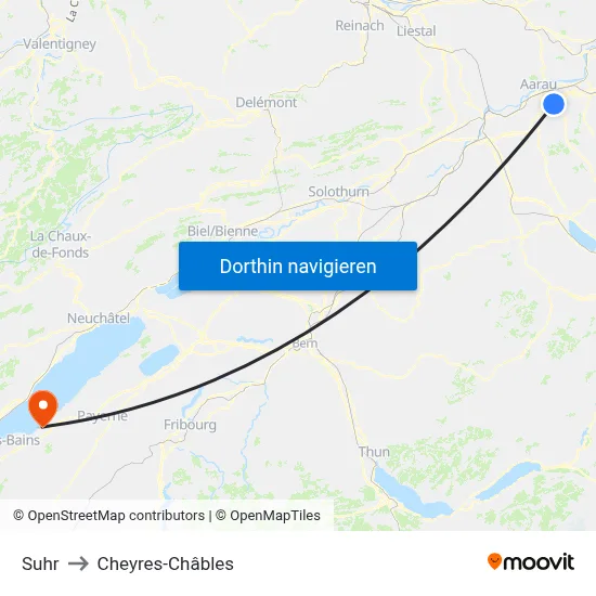 Suhr to Cheyres-Châbles map