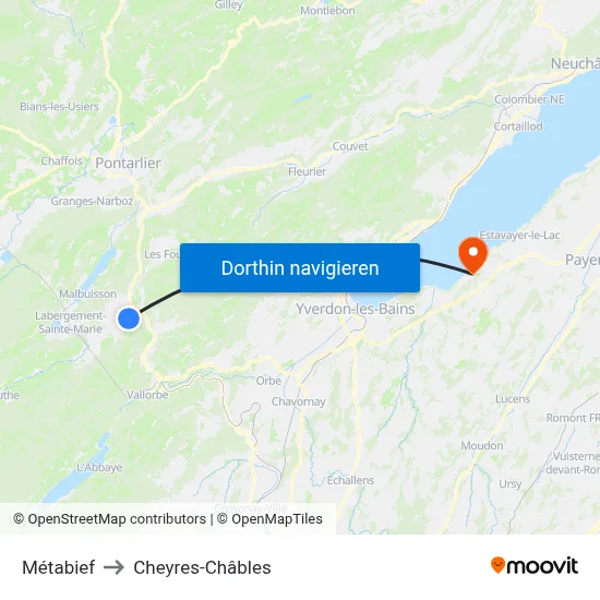 Métabief to Cheyres-Châbles map
