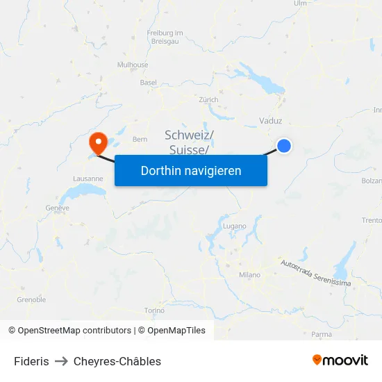 Fideris to Cheyres-Châbles map