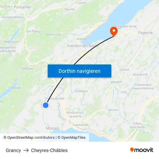 Grancy to Cheyres-Châbles map