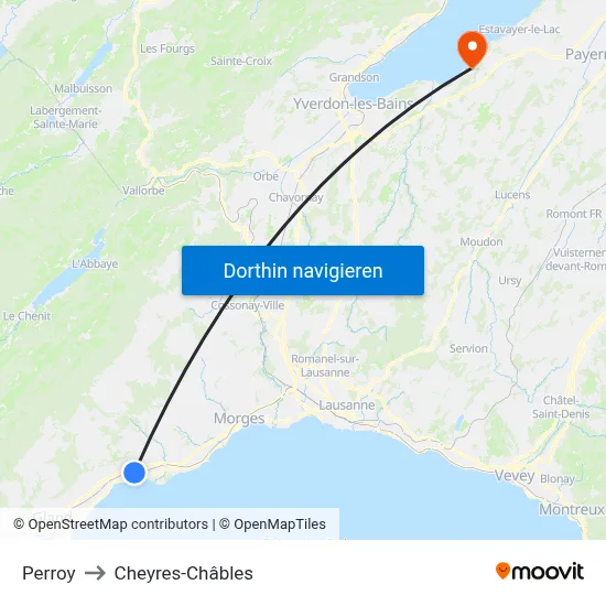 Perroy to Cheyres-Châbles map