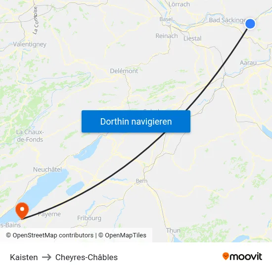 Kaisten to Cheyres-Châbles map